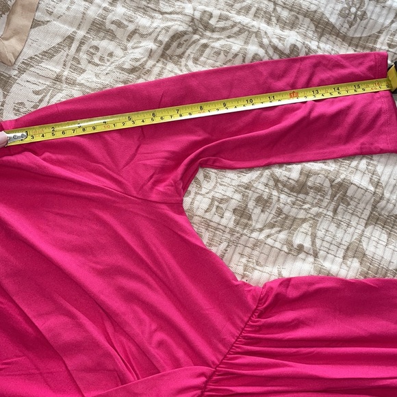 NWT Hot Pink Three-Quarter Sleeve Surplice Pocket Dress - Picture 5 of 6